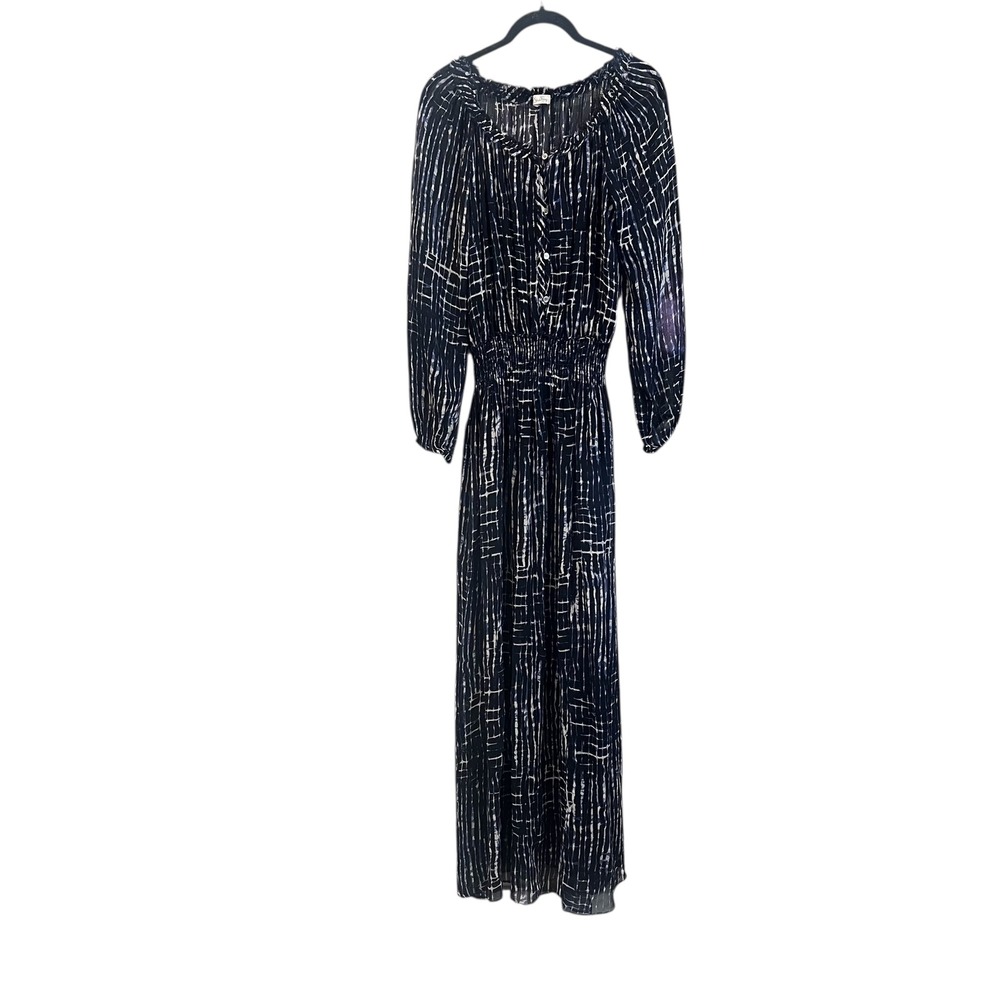 LoveShackFancy Silk Maxi Dress Blue White Abstract Print Boho Gypsy Size Small